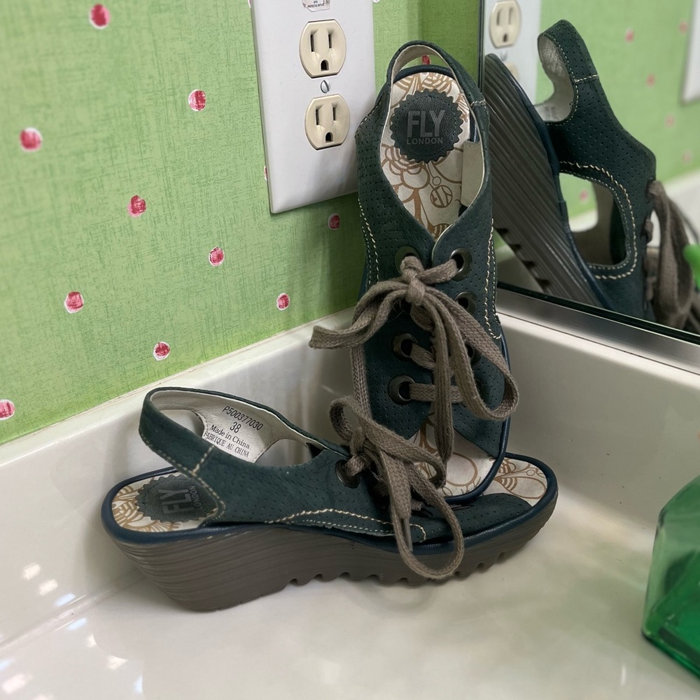 Fly London Dark Green Wedge Sandals